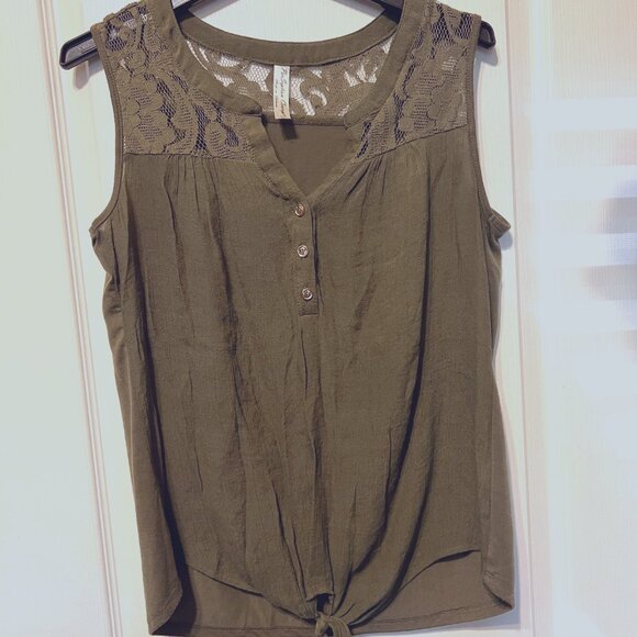 PerSeption Concepts Women's Top-Sleeveless-Tie-Lace-Med.-Olive/Army Green - Picture 5 of 13